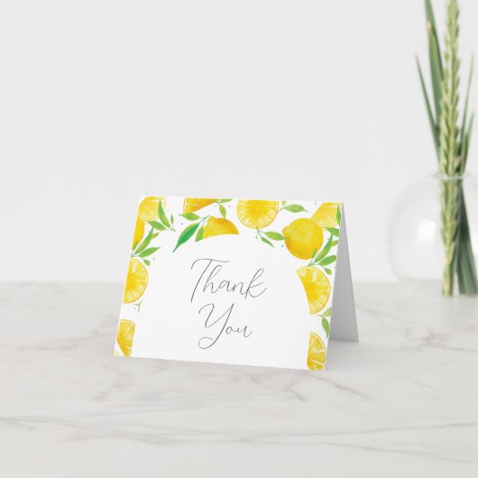 Elegant Script Waterverf Lemon Baby shower Bedankkaart (Voorkant)