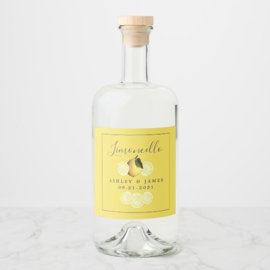 Elegant Script Waterverf Lemon Wedding Limoncello Likeurfles Etiket (Voorkant)