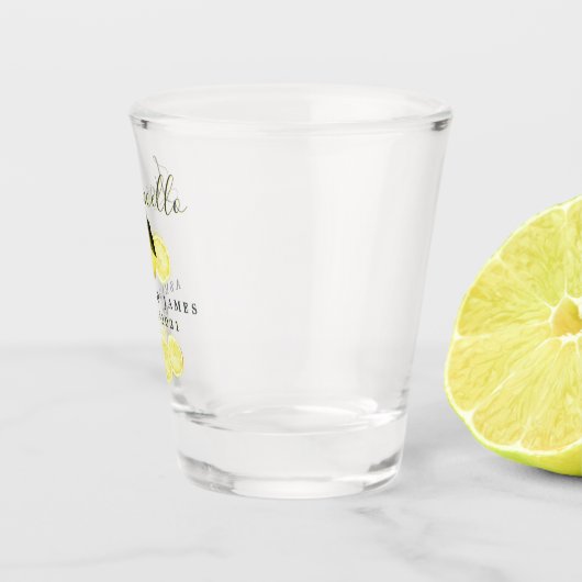 Elegant Script Waterverf Lemon Wedding Limoncello Shot Glas (Rechts)