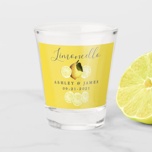 Elegant Script Waterverf Lemon Wedding Limoncello Shot Glas (Voorkant)