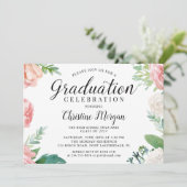 Elegant Script Waterverf Peach Floral Afstuderen Kaart (Staand voorkant)