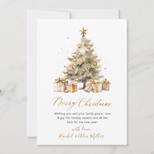 Elegant Script Waterverf Pine Tree Christmas Feestdagenkaart (Voorkant)