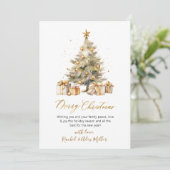 Elegant Script Waterverf Pine Tree Christmas Feestdagenkaart (Staand voorkant)