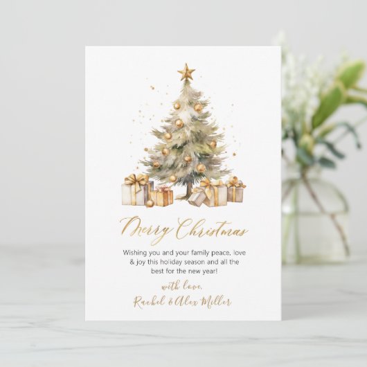 Elegant Script Waterverf Pine Tree Christmas Feestdagenkaart (Staand voorkant)