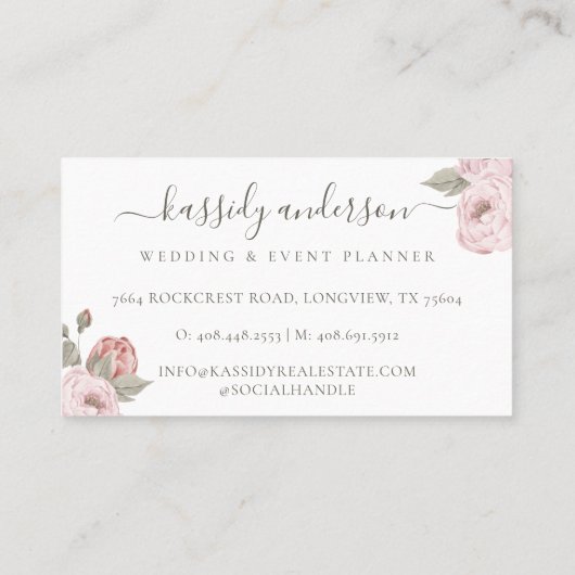 Elegant Script Waterverf Roze botanische pony Visitekaartje (Achterkant)