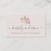 Elegant Script Waterverf Roze botanische pony Visitekaartje (Voorkant)