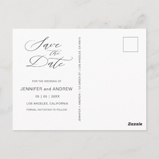 Elegant Script Waterverf Wassen De datum opslaan Briefkaart (Achterkant)