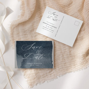 Elegant Script Waterverf Wassen De datum opslaan Briefkaart