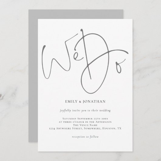 Elegant script we doen minimalistisch grijs huweli kaart (Voorkant / Achterkant)