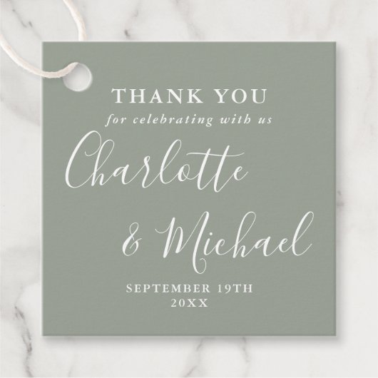Elegant Script Weddenschap Hartelijk dank Bedankjes Labels (Voorkant)