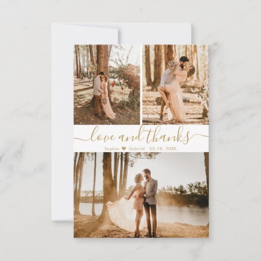 Elegant Script Wedding 3 Foto Collage Bedankkaart (Voorkant)