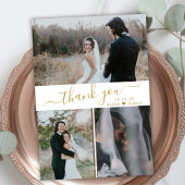 Elegant Script Wedding 3 Foto Collage Hartelijk da Bedankkaart