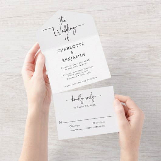 Elegant Script Wedding All In One Uitnodiging (Afscheurbaar)