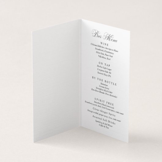 Elegant Script Wedding Bar Menu Place Card (Binnen)
