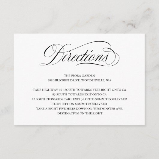 Elegant Script Wedding Directions Enclosure Kaart (Voorkant)