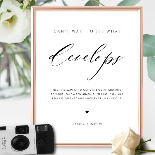 Elegant Script Wedding Disposable Camera Sign Poster