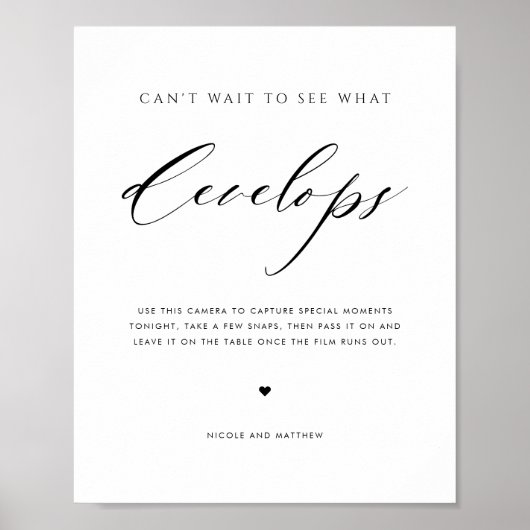 Elegant Script Wedding Disposable Camera Sign Poster (Voorkant)