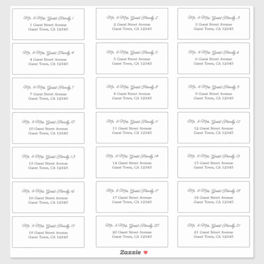 Elegant Script Wedding Guest Adresetiketten Sticker (Vel)