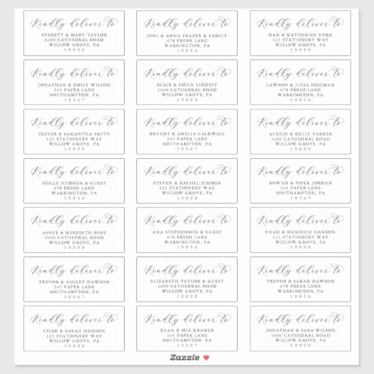 Elegant Script Wedding Guest Adresetiketten Sticker (Vel)
