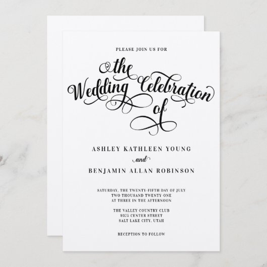 Elegant Script Wedding Invitation Kaart (Voorkant / Achterkant)