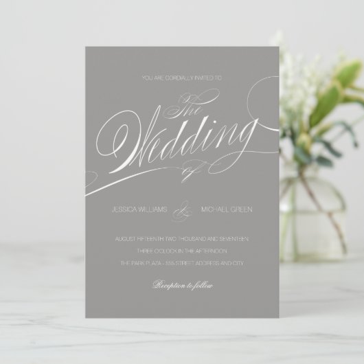 Elegant Script Wedding Invitation Kaart (Staand voorkant)