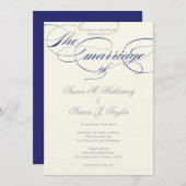 Elegant Script Wedding Invitation - marine Kaart (Voorkant / Achterkant)