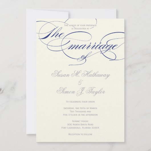 Elegant Script Wedding Invitation - marine Kaart (Voorkant)