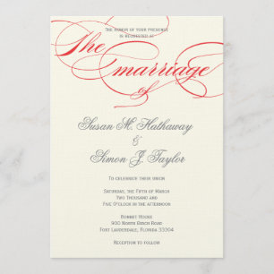 Elegant Script Wedding Invitation - Red Kaart