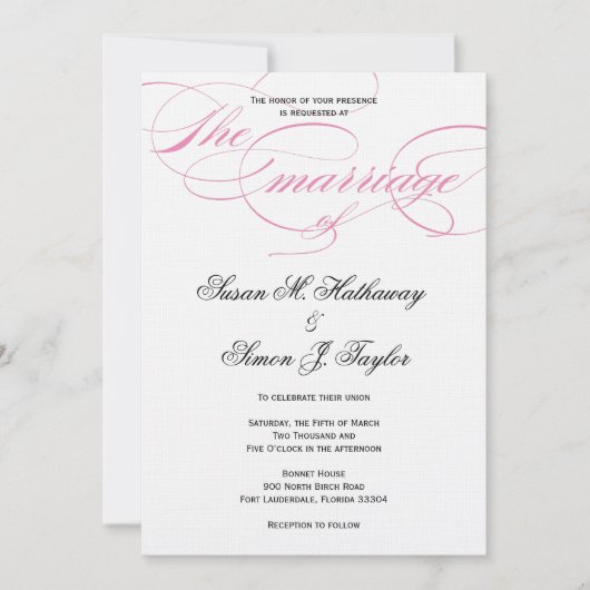 Elegant Script Wedding Invitation - Roze Kaart (Voorkant)