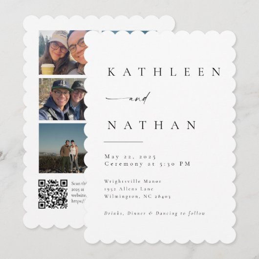 Elegant Script Wedding Invitation with 5 Photos (Devant / Derrière)