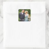 Elegant Script Wedding Love and Bedankt Photo Vierkante Sticker (Tas)