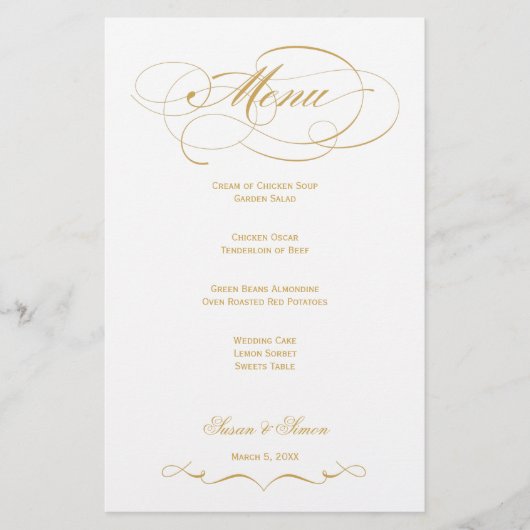 Elegant Script Wedding Menu (Gold) (Voorkant)