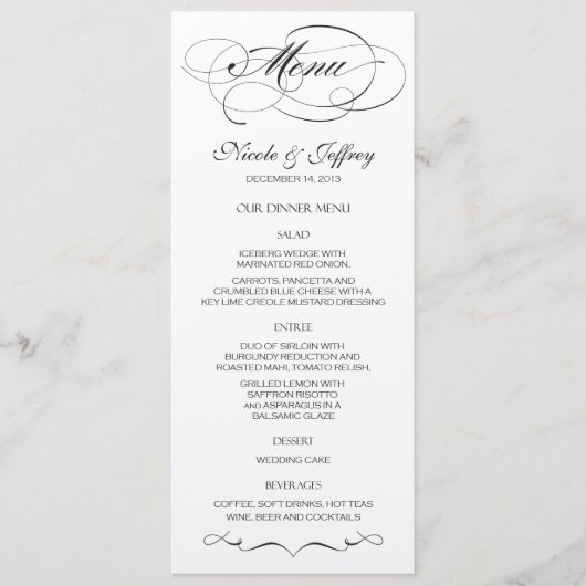 Elegant Script Wedding Menu - Zwart (Voorkant)
