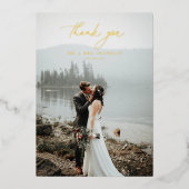 Elegant Script Wedding Photo Folie Hartelijk dank Folie Uitnodiging (Voorkant)