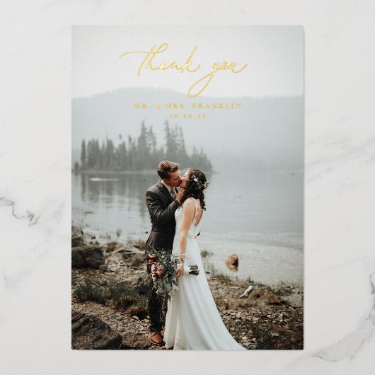 Elegant Script Wedding Photo Folie Hartelijk dank Folie Uitnodiging (Voorkant)