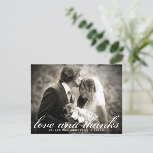 Elegant Script Wedding Photo Hartelijk dank Briefk Briefkaart (Staand voorkant)