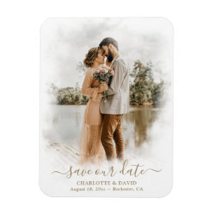 Elegant Script Wedding Photo Save Our Date Magneet