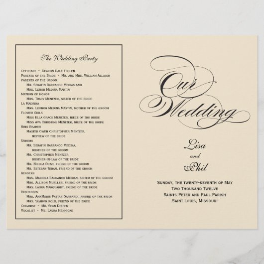 Elegant Script Wedding Program - Black & Off White (Voorkant)
