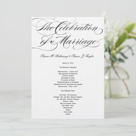 Elegant Script Wedding Program - Black Programma (Staand voorkant)