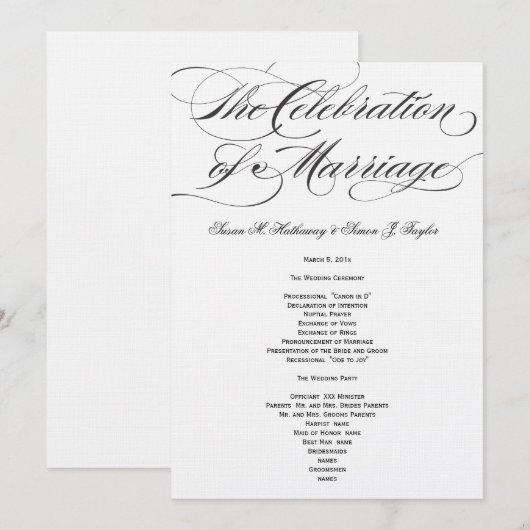 Elegant Script Wedding Program - Black Programma (Voorkant / Achterkant)
