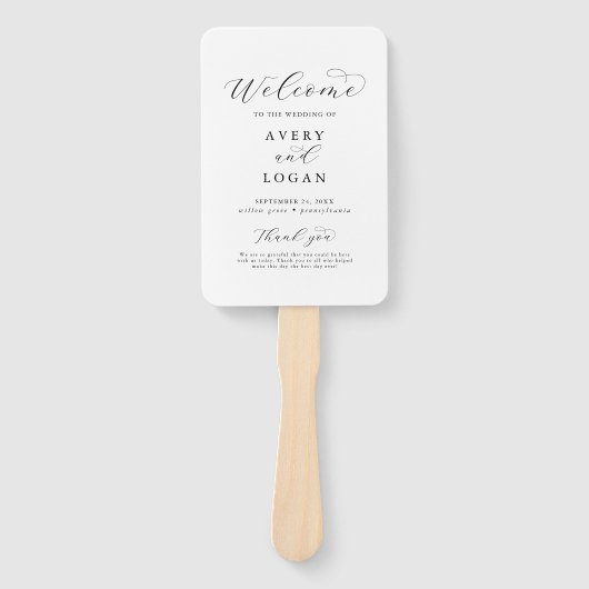 Elegant Script Wedding Program Hand Fan Handwaaier (Voorkant)