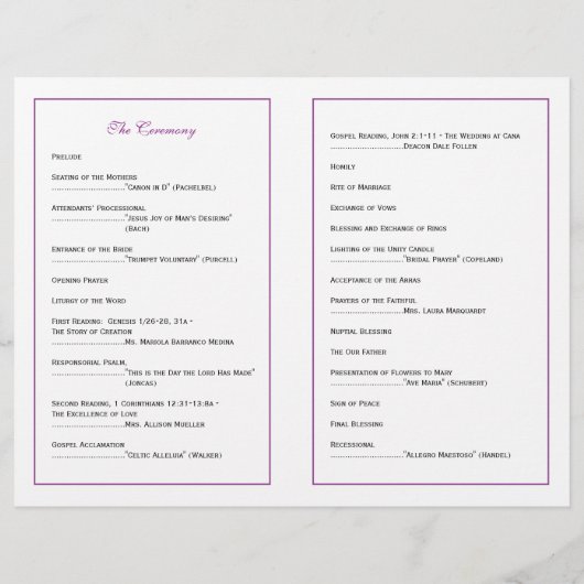 Elegant Script Wedding Program - Paars (Achterkant)