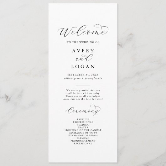Elegant Script Wedding Program Programma (Voorkant)