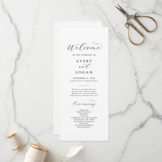 Elegant Script Wedding Program Programma (Voorkant / Achterkant in situ)