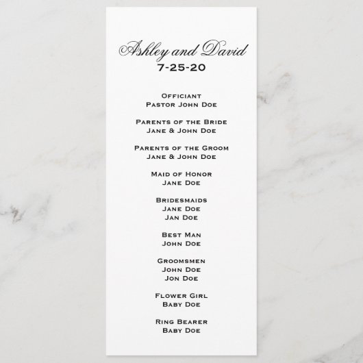 Elegant Script Wedding Program Programma (Achterkant)