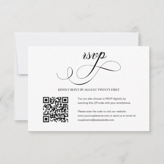 Elegant Script Wedding QR Code Foto RSVP Card (Voorkant)