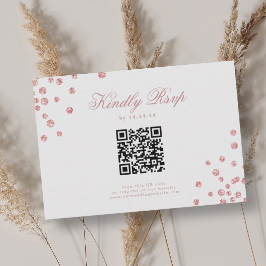 Elegant Script Wedding QR RSVP Roos Gouden Confett
