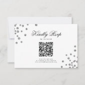 Elegant Script Wedding QR RSVP Silver Confetti (Voorkant)