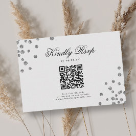 Elegant Script Wedding QR RSVP Silver Confetti