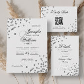 Elegant Script Wedding QR RSVP Silver Confetti